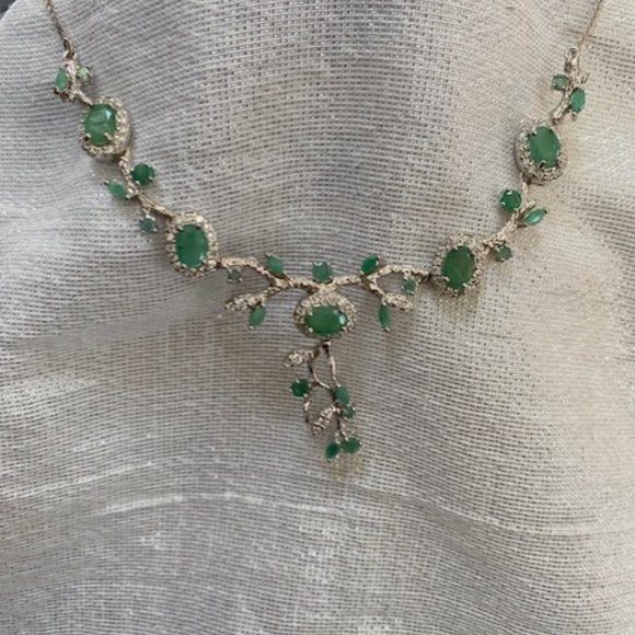 🌸🌟2 X HOST PICK 🌸🌟 Genuine Emerald 14K White Gold & Silver Necklace 21" $795 - Picture 4 of 10